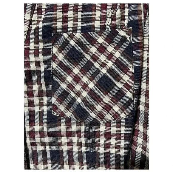 Skies Are Blue Women's V-Neck Maroon Navy Plaid Shirt Roll Tab Sleeve Size M - Picture 4 of 11